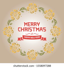 Greeting card decoration for christmas happy holiday, with graphic leaf flower frame drawing. Vector