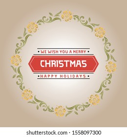 Greeting card decoration for christmas happy holiday, with graphic leaf flower frame drawing. Vector