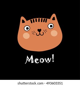 Greeting card with decorative cat. Vector illustration.