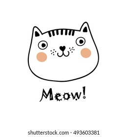 Greeting card with decorative cat. Vector illustration.