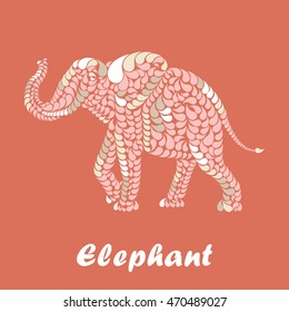 Greeting card with decorative elephant. Vector illustration.