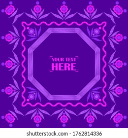 Greeting card with decorative flowers. Design with manual hatching. Ethnic boho ornament. Vector illustration for web design or print.