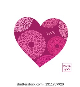Greeting card with decorative heart for Valentine's Day, birthday, Mother's Day, March 8, wedding invitations. Vector illustration.