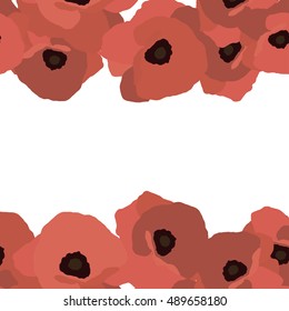 Greeting card with decorative red poppies. Poster. Vector illustration.