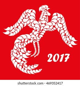 Greeting card with decorative Rooster. Vector illustration.