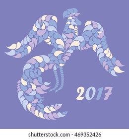 Greeting card with decorative Rooster. Vector illustration.