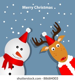 Greeting card with deer and snowman
