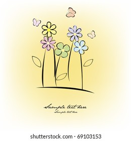 Greeting card with delicate flowers and butterflies
