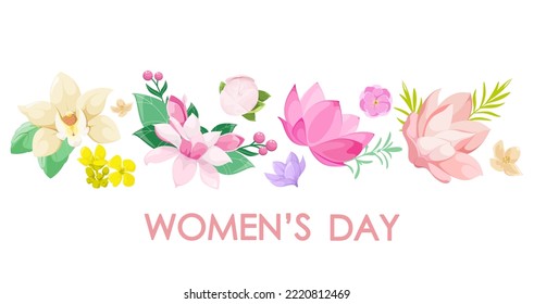 Greeting card with delicate flowers.. Women's Day.
