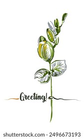 Greeting card with delicate flowers of yellow-green shades. A beautiful bouquet of flowers drawn by hand