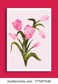 Greeting card design with beautiful roses on pink background with space for your message.