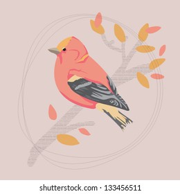 Greeting card design with bird. Vector illustration.