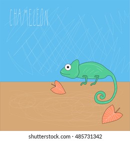 greeting card design with a chameleon. scratched background