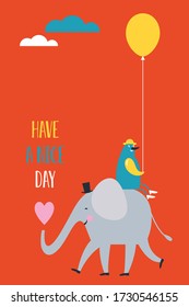 Greeting card design. Children illustrations style. Happy Birthday card . Have a nice day card. Gift card.