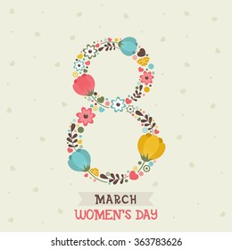 Greeting card design with colorful flowers decorated text 8 March for Happy International Women's Day celebration.