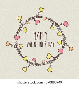 Greeting card design with colorful hearts decorated frame for Happy Valentine's Day celebration.