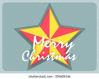 Greeting card design with colorful star for Merry Christmas celebration.