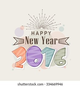 Greeting card design with colorful text 2016 on abstract design for Happy New Year celebration.
