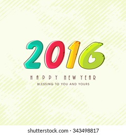 Greeting card design with colorful text 2016 for Happy New Year celebration.
