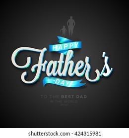 Greeting Card design with Creative Glossy Text Happy Father's Day and Ribbon on grey background.