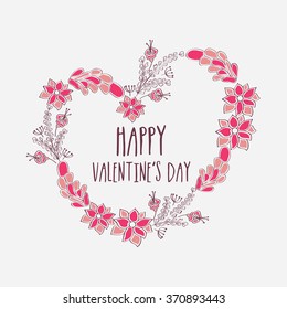 Greeting card design with creative heart made by colorful flowers for Happy Valentine's Day celebration.