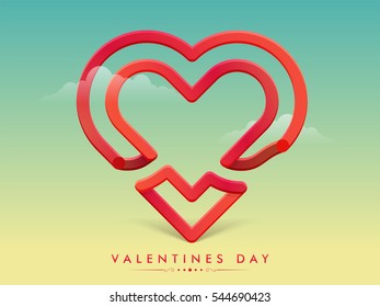 Greeting Card design with Creative Heart on cloudy background for Happy Valentine's Day Celebration.