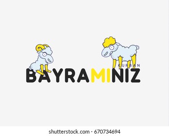 Greeting card design with cute amusing Sheep for Muslim culture. Festival of Sacrifice, Eid-Al-Adha Mubarak