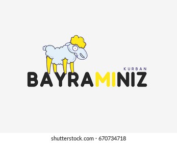 Greeting card design with cute amusing Sheep for Muslim culture. Festival of Sacrifice, Eid-Al-Adha Mubarak. Vector illustration