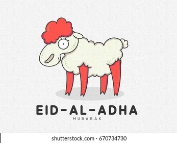 Greeting card design with cute amusing Sheep for Muslim culture. Festival of Sacrifice, Eid-Al-Adha Mubarak. Vector illustration