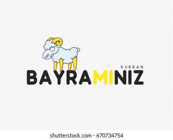 Greeting card design with cute amusing Sheep for Muslim culture. Festival of Sacrifice, Eid-Al-Adha Mubarak. Vector illustration