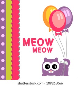 Greeting card design cute kitty with balloons