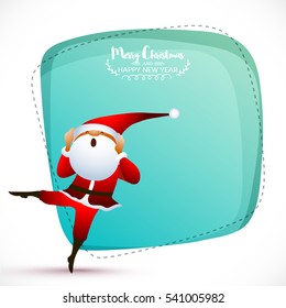 Greeting Card design with dancing Santa Claus for Merry Christmas celebration.