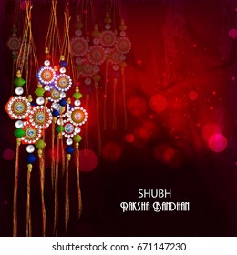 Greeting card design decorated with beautiful traditional rakhi on floral design decorated background for Indian festival .