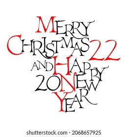 Greeting card design element. Merry Christmas 2022. happy New Year. Calligraphic text. Festive decorative vector hand drawn lettering.