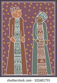 Greeting card design featuring two spiritual figures - Mary and Joseph