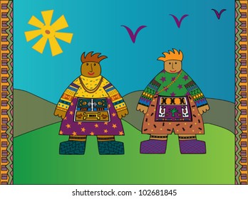 Greeting card design featuring two cartoon characters