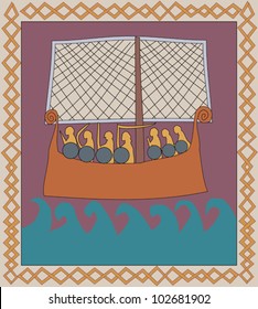 Greeting card design featuring warriors on an ancient Nordic ship