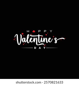 Greeting card design with festive Valentines Day text and heart graphics for romantic projects, social media posts, or advertising.