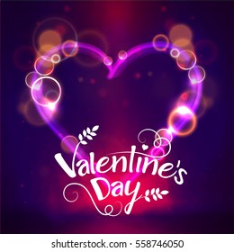 Greeting card design with glossy heart on shiny background for Valentine's Day Celebration.