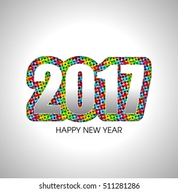 Greeting card design with glossy text 2017 for Happy New Year celebration.