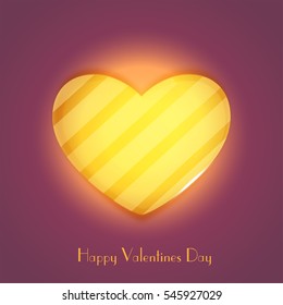 Greeting card design with glossy yellow Heart for Happy Valentine's Day Celebration.