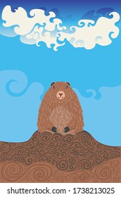 Grußkartendesign für Groundhog Tag mit süßem Marmot.