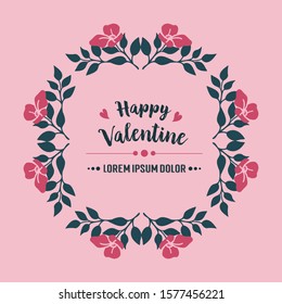 Greeting card design happy valentine, with realistic pink flower frame. Vector