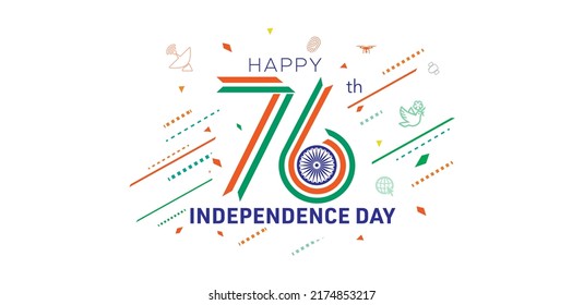 Greeting Card Design For Independence Day Of India. 76 Years Anniversary Celebration 