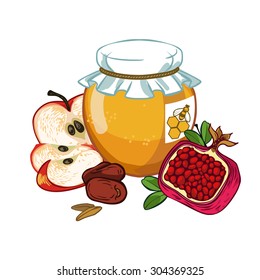 Greeting card design for Jewish New Year Holiday with text "Happy"