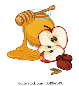 Greeting card design for Jewish New Year Holiday with text "Happy"