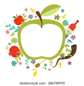 Greeting card design for Jewish New Year, Rosh Hashanah. Vector illustration