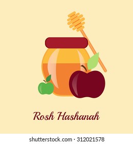 Greeting card design for Jewish New Year, Rosh Hashanah. Honey natural healthy food production.Vector illustration