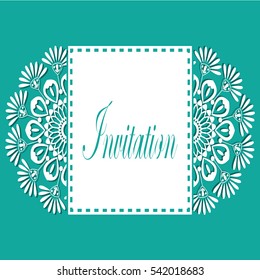 Greeting Card Design Mandala white, vector illustration.
