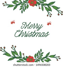 Greeting card design merry christmas, with ornate of unique green leafy flower frame. Vector